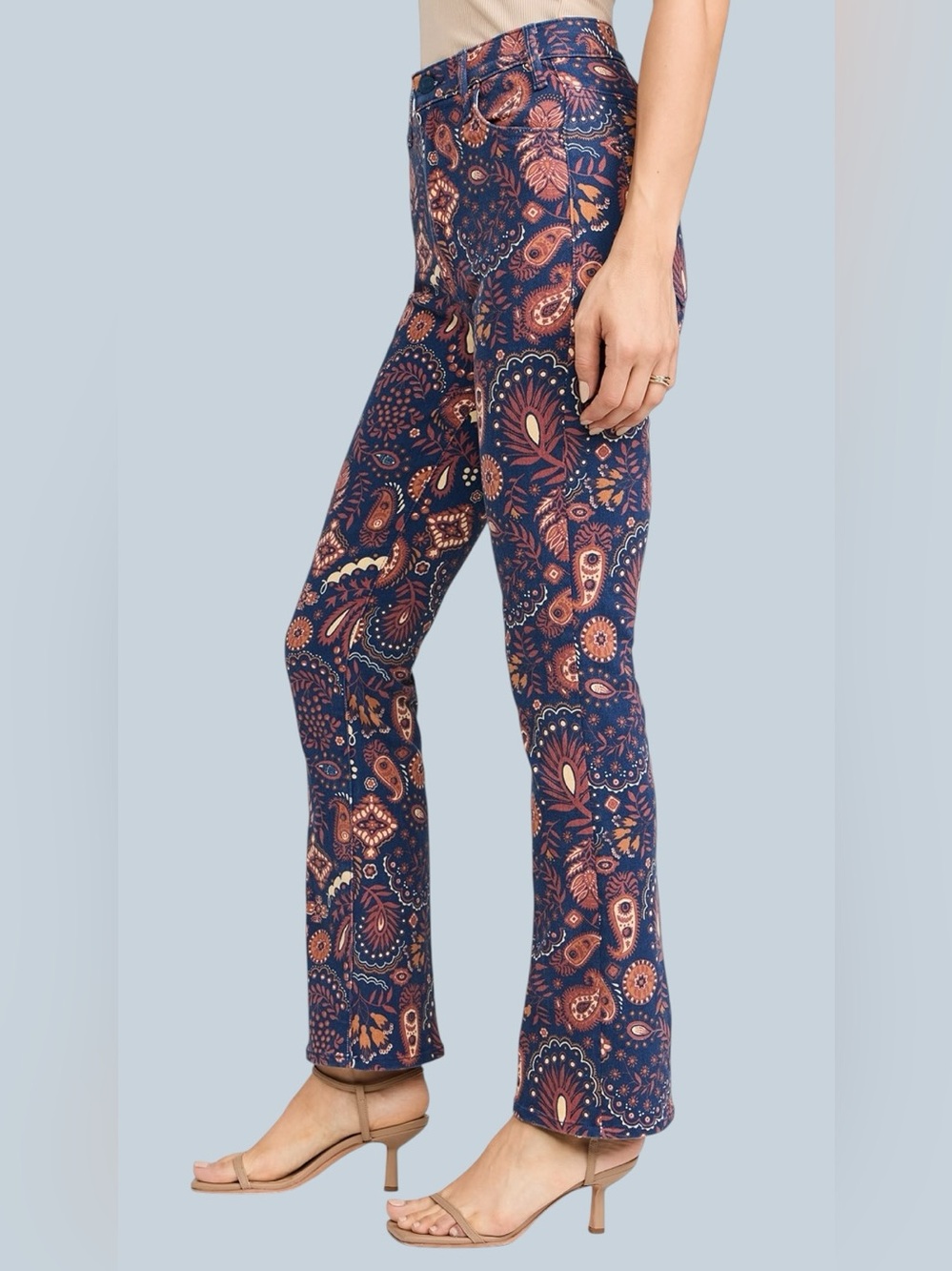 MOTHER Second Chance Hustler Flood Navy Paisley Bootcut Jeans - Picture 3 of 9